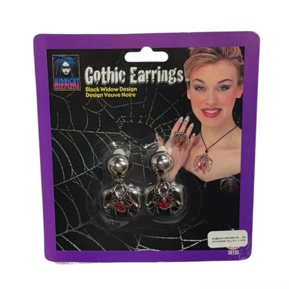 Rubie’s gothic earrings black widow design clip on earrings brand new in package